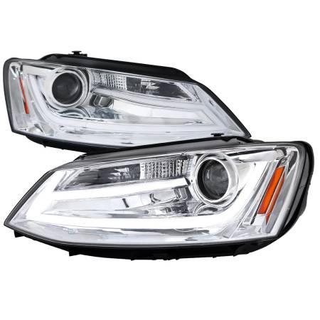 Spec'D Tuning Products - Spec-D 2011-2018 Volkswagen Jetta MK6 LED Bar Projector Headlights (Chrome Housing/Clear Lens)
