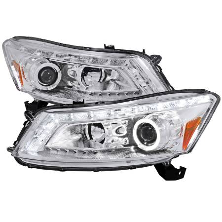 Spec'D Tuning Products - Spec-D 2008-2012 Honda Accord Sedan Single Halo Projector Headlights w/ LED Light Strip & LED Turn Signal Lights (Chrome Housing/Clear Lens)