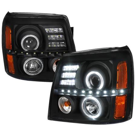 Spec'D Tuning Products - Spec-D 2002-2006 Cadillac Escalade Dual Halo Projector Headlights w/ SMD LED Light Strip (Matte Black Housing/Clear Lens)