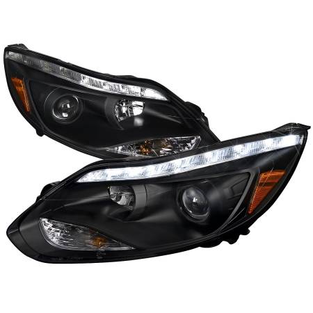 Spec'D Tuning Products - Spec-D 2012-2014 Ford Focus Projector Headlights w/ LED Light Strip & LED Turn Signal Lights (Matte Black Housing/Clear Lens)