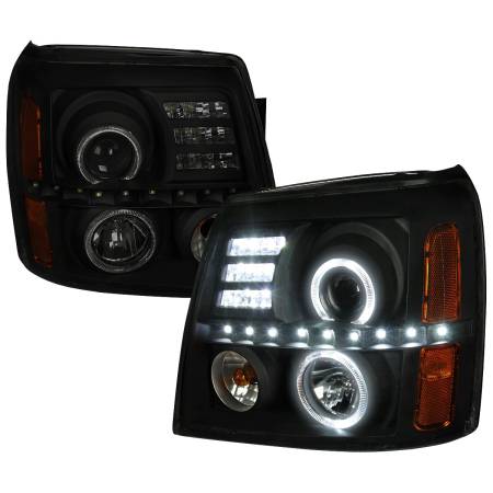 Spec'D Tuning Products - Spec-D 2002-2006 Cadillac Escalade Dual Halo Projector Headlights w/ SMD LED Light Strip (Black Housing/Smoke Lens)