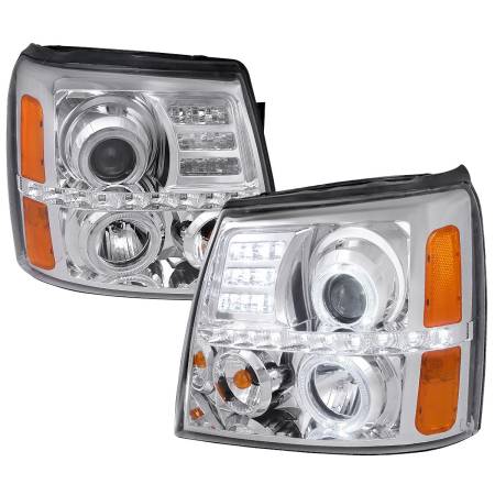 Spec'D Tuning Products - Spec-D 2002-2006 Cadillac Escalade Dual Halo Projector Headlights w/ SMD LED Light Strip (Chrome Housing/Clear Lens)