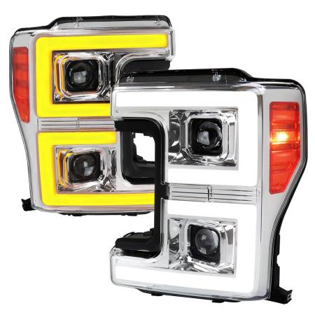 Spec'D Tuning Products - Spec-D 2017-2019 Ford F-250 F-350 F-450 F-550 LED C-Bar Projector Headlights w/ Switchback Sequential Turn Signals (Chrome Housing/Clear Lens)