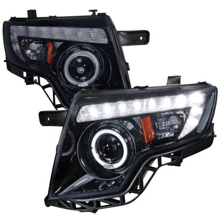 Spec'D Tuning Products - Spec-D 2007-2010 Ford Edge Halo Projector Headlights w/ LED Light Strip (Glossy Black Housing/Smoke Lens)