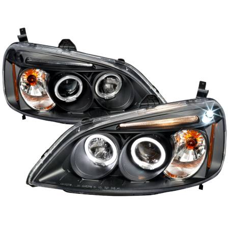 Spec'D Tuning Products - Spec-D 2001-2003 Honda Civic Dual Halo Projector Headlights (Matte Black Housing/Clear Lens)