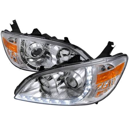 Spec'D Tuning Products - Spec-D 2004-2005 Honda Civic Projector Headlights w/ LED Light Strip (Chrome Housing/Clear Lens)