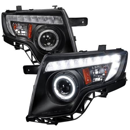Spec'D Tuning Products - Spec-D 2007-2010 Ford Edge Halo Projector Headlights w/ LED Light Strip (Matte Black Housing/Clear Lens)