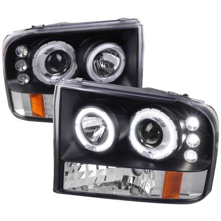 Spec'D Tuning Products - Spec-D 1999-2004 Ford Excursion F-250 F-350 F-450 F-550 Dual Halo Projector Headlights (Matte Black Housing/Clear Lens)