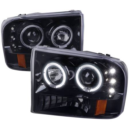 Spec'D Tuning Products - Spec-D 1999-2004 Ford Excursion F-250 F-350 F-450 F-550 Dual Halo Projector Headlights (Glossy Black/Smoke Lens)