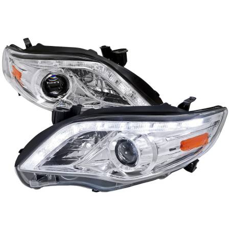 Spec'D Tuning Products - Spec-D 2011-2013 Toyota Corolla Projector Headlights w/ LED Light Strip (Chrome Housing/Clear Lens)
