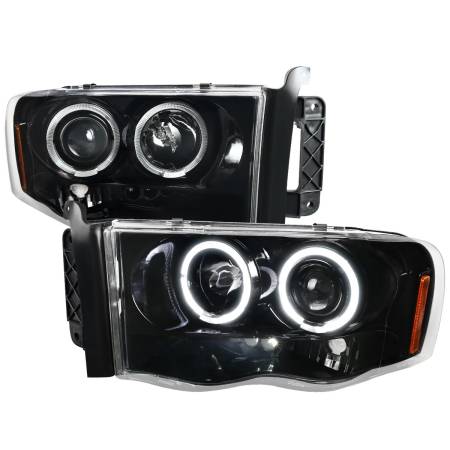 Spec'D Tuning Products - Spec-D 2002-2005 Dodge RAM 1500/ 2003-2005 RAM 2500 3500 Dual Halo Projector Headlights (Jet Black Housing/Clear Lens)