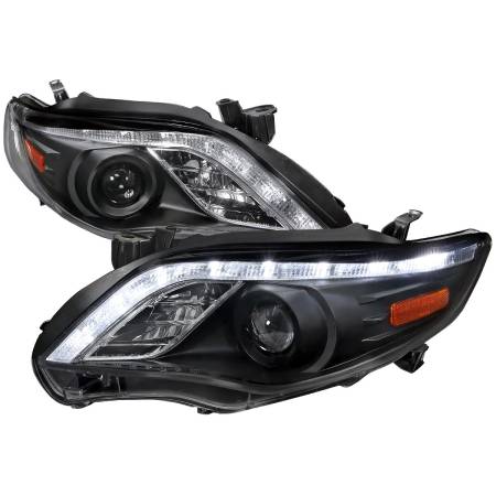 Spec'D Tuning Products - Spec-D 2011-2013 Toyota Corolla Projector Headlights w/ LED Light Strip (Matte Black Housing/Clear Lens)