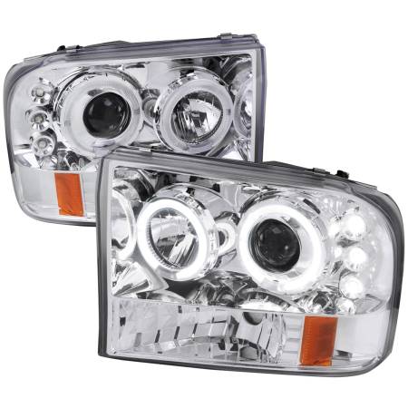 Spec'D Tuning Products - Spec-D 1999-2004 Ford Excursion F-250 F-350 F-450 F-550 Dual Halo Projector Headlights (Chrome Housing/Clear Lens)