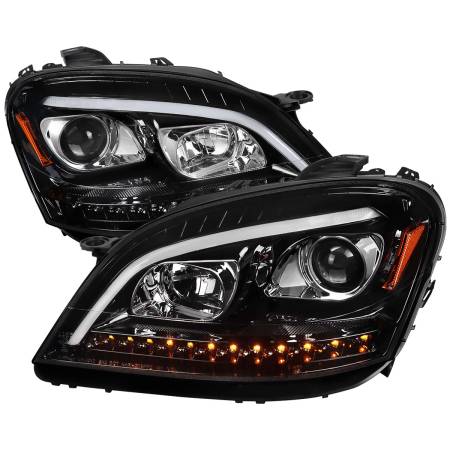 Spec'D Tuning Products - Spec-D 2006-2008 Mercedes Benz W164 ML Class LED Bar Projector Headlights w/ Sequential Turn Signal Lights (Jet Black Housing/Clear Lens)