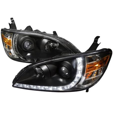 Spec'D Tuning Products - Spec-D 2004-2005 Honda Civic Projector Headlights w/ R8 Style LED Light Strip (Matte Black Housing/Clear Lens)