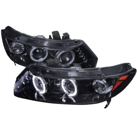 Spec'D Tuning Products - Spec-D 2006-2011 Honda Civic Coupe Dual Halo Projector Headlights (Glossy Black Housing/Smoke Lens)