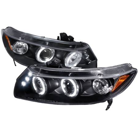 Spec'D Tuning Products - Spec-D 2006-2011 Honda Civic Coupe Dual Halo Projector Headlights (Matte Black Housing/Clear Lens)