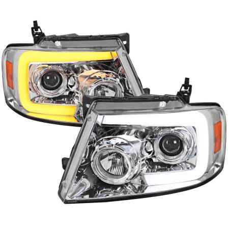 Spec'D Tuning Products - Spec-D 2004-2008 Ford F-150/ 2006-2008 Lincoln Mark LT Switchback Sequential LED C-Bar Projector Headlights (Chrome Housing/Clear Lens)