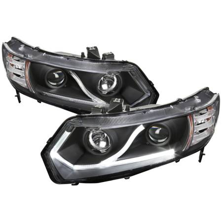 Spec'D Tuning Products - Spec-D 2006-2011 Honda Civic Coupe Projector Headlights w/ LED Light Strips (Matte Black Housing/Clear Lens)