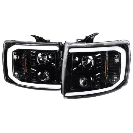 Spec'D Tuning Products - Spec-D 2007-2014 Chevrolet Silverado 1500/2500HD/3500HD LED C-Bar Projector Headlights (Jet Black Housing/Clear Lens)