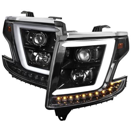 Spec'D Tuning Products - Spec-D 2015-2020 Chevrolet Tahoe Suburban/ 2016-2019 Suburban 3500HD LED C-Bar Projector Headlights w/ LED Turn Signal Lights (Jet Black Housing/Clear Lens)