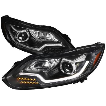 Spec'D Tuning Products - Spec-D 2012-2014 Ford Focus LED Bar Projector Headlights w/ LED Turn Signal Lights (Matte Black Housing/Clear Lens)