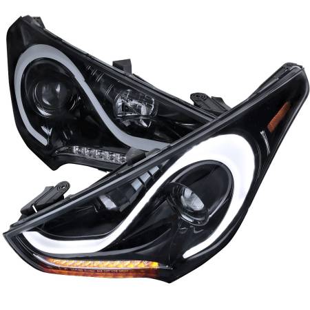 Spec'D Tuning Products - Spec-D 2012-2017 Hyundai Veloster LED Bar Projector Headlights w/ Sequential Turn Signal Lights (Glossy Black Housing/Smoke Lens)