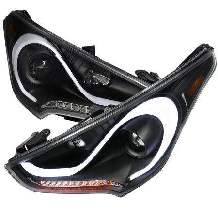 Spec'D Tuning Products - Spec-D 2012-2017 Hyundai Veloster LED Bar Projector Headlight w/ Sequential Turn Signal Lights (Matte Black Housing/Clear Lens)