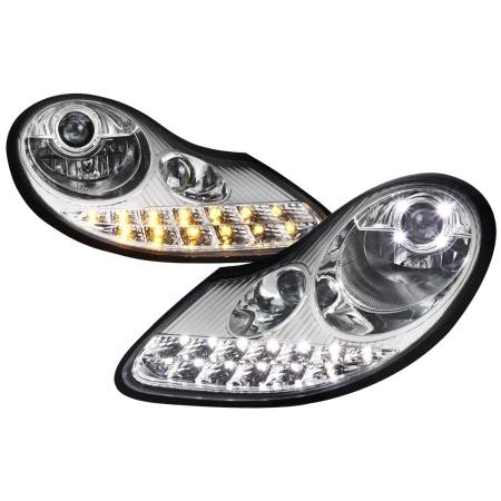 Spec'D Tuning Products - Spec-D 1997-2004 Porsche Boxster 986/911 996 LED Light Strip Projector Headlights w/ LED Turn Signal Lights (Chrome Housing/Clear Lens)