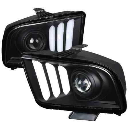 Spec'D Tuning Products - Spec-D 2005-2009 Ford Mustang LED Bar Projector Headlights (Matte Black Housing/Clear Lens)