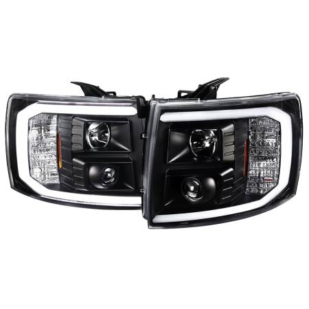 Spec'D Tuning Products - Spec-D 2007-2014 Chevrolet Silverado 1500/2500HD/3500HD LED C-Bar Projector Headlights (Matte Black Housing/Clear Lens)