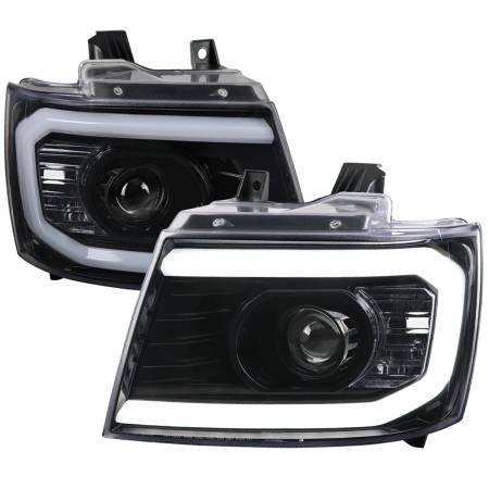 Spec'D Tuning Products - Spec-D 2007-2013 Chevrolet Avalanche/ 2007-2014 Tahoe Suburban LED C-Bar Projector Headlights (Jet Black Housing/Clear Lens)