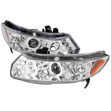 Spec'D Tuning Products - Spec-D 2006-2011 Honda Civic Coupe Dual Halo Projector Headlights (Chrome Housing/Clear Lens)