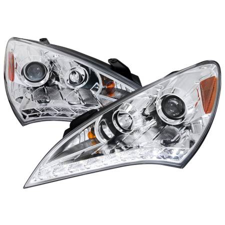 Spec'D Tuning Products - Spec-D 2010-2012 Hyundai Genesis Coupe Projector Headlights w/ SMD LED Light Strip (Chrome Housing/Clear Lens)