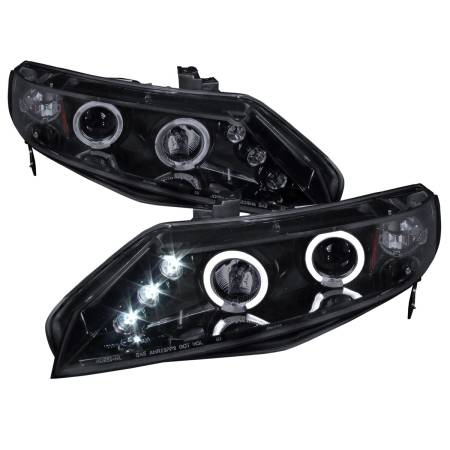 Spec'D Tuning Products - Spec-D 2006-2011 Honda Civic Sedan Dual Halo Projector Headlights (Glossy Black Housing/Smoke Lens)