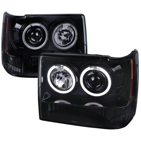 Spec'D Tuning Products - Spec-D 1993-1996 Jeep Grand Cherokee Dual Halo Projector Headlights (Glossy Black Housing/Smoke Lens)