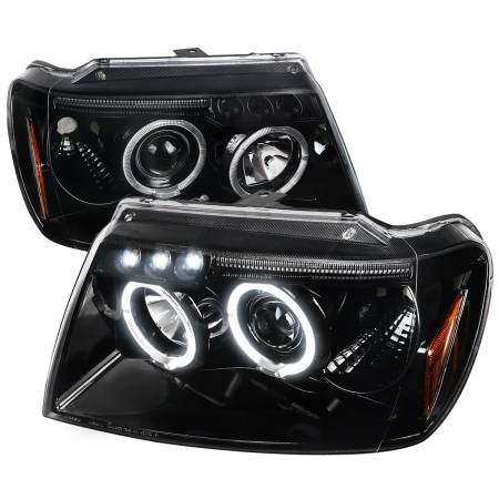 Spec'D Tuning Products - Spec-D 1999-2004 Jeep Grand Cherokee Dual Halo Projector Headlights (Jet Black Housing/Clear Lens)