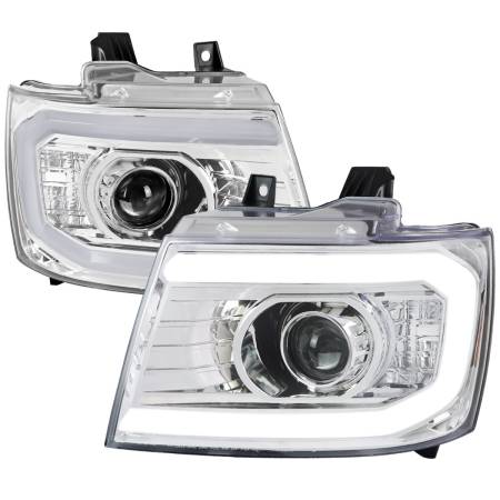 Spec'D Tuning Products - Spec-D 2007-2013 Chevrolet Avalanche/ 2007-2014 Tahoe Suburban LED C-Bar Projector Headlights (Chrome Housing/Clear Lens)