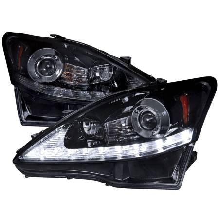 Spec'D Tuning Products - Spec-D 2006-2010 Lexus IS250/IS350 SMD LED Light Strip Projector Headlights w/ LED Turn Signal Lights (Glossy Black Housing/Smoke Lens)