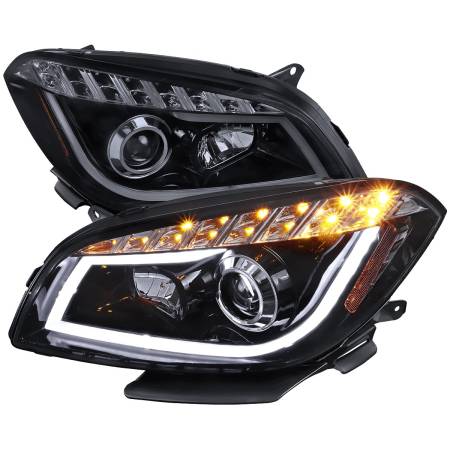 Spec'D Tuning Products - Spec-D 2008-2012 Chevrolet Malibu LS LT LTZ Hybrid LED Bar Projector Headlights w/ LED Turn Signal Lights (Glossy Black Housing/Smoke Lens)