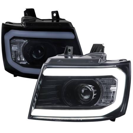 Spec'D Tuning Products - Spec-D 2007-2013 Chevrolet Avalanche/ 2007-2014 Tahoe Suburban LED C-Bar Projector Headlights (Glossy Black Housing/Smoke Lens)