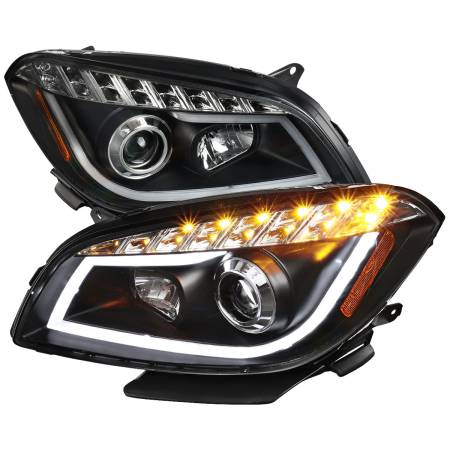 Spec'D Tuning Products - Spec-D 2008-2012 Chevrolet Malibu LS LT LTZ Hybrid LED Bar Projector Headlights w/ LED Turn Signal Lights (Matte Black Housing/Clear Lens)