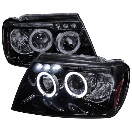Spec'D Tuning Products - Spec-D 1999-2004 Jeep Grand Cherokee Dual Halo Projector Headlights (Glossy Black Housing/Smoke Lens)