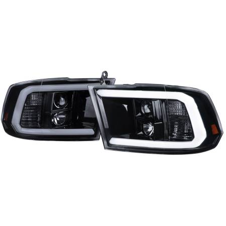 Spec'D Tuning Products - Spec-D 2009-2018 Dodge RAM 1500 / 2019-2021 RAM Classic / 2010-2018 2500 3500 LED C-Bar Projector Headlights (Glossy Black Housing/Smoke Lens)