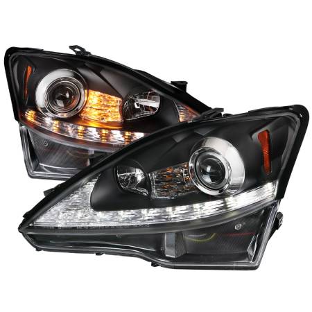 Spec'D Tuning Products - Spec-D 2006-2010 Lexus IS250/IS350 SMD LED Light Strip Projector Headlights w/ Sequential Turn Signals (Matte Black Housing/Clear Lens)