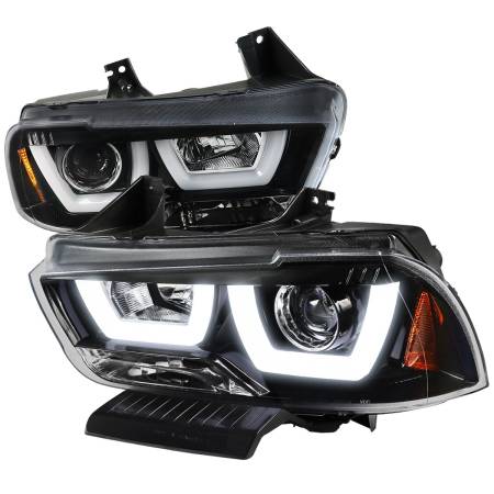 Spec'D Tuning Products - Spec-D 2011-2014 Dodge Charger Dual LED U-Bar Projector Headlights (Jet Black Housing/Clear Lens)