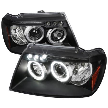 Spec'D Tuning Products - Spec-D 1999-2004 Jeep Grand Cherokee Dual Halo Projector Headlights (Matte Black Housing/Clear Lens)