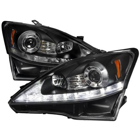 Spec'D Tuning Products - Spec-D 2006-2010 Lexus IS250/IS350 SMD LED Light Strip Projector Headlights w/ LED Turn Signal Lights (Matte Black Housing/Clear Lens)