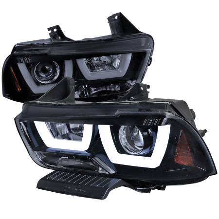 Spec'D Tuning Products - Spec-D 2011-2014 Dodge Charger Dual LED U-Bar Projector Headlights (Glossy Black Housing/Smoke Lens)