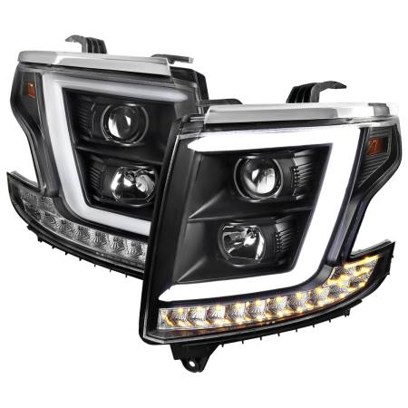 Spec'D Tuning Products - Spec-D 2015-2020 Chevrolet Tahoe Suburban/ 2016-2019 Suburban 3500HD LED C-Bar Projector Headlights w/ LED Turn Signal Lights (Matte Black Housing/Clear Lens)